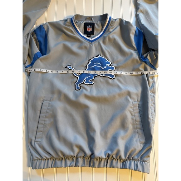 NFL Detroit Lions Windbreaker Pullover Mens L Gray Blue Logo Jacket - Picture 6 of 11